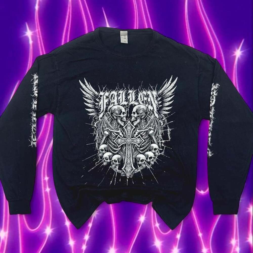 Fallen Band Grunge Skull Long Sleeve Shirt L